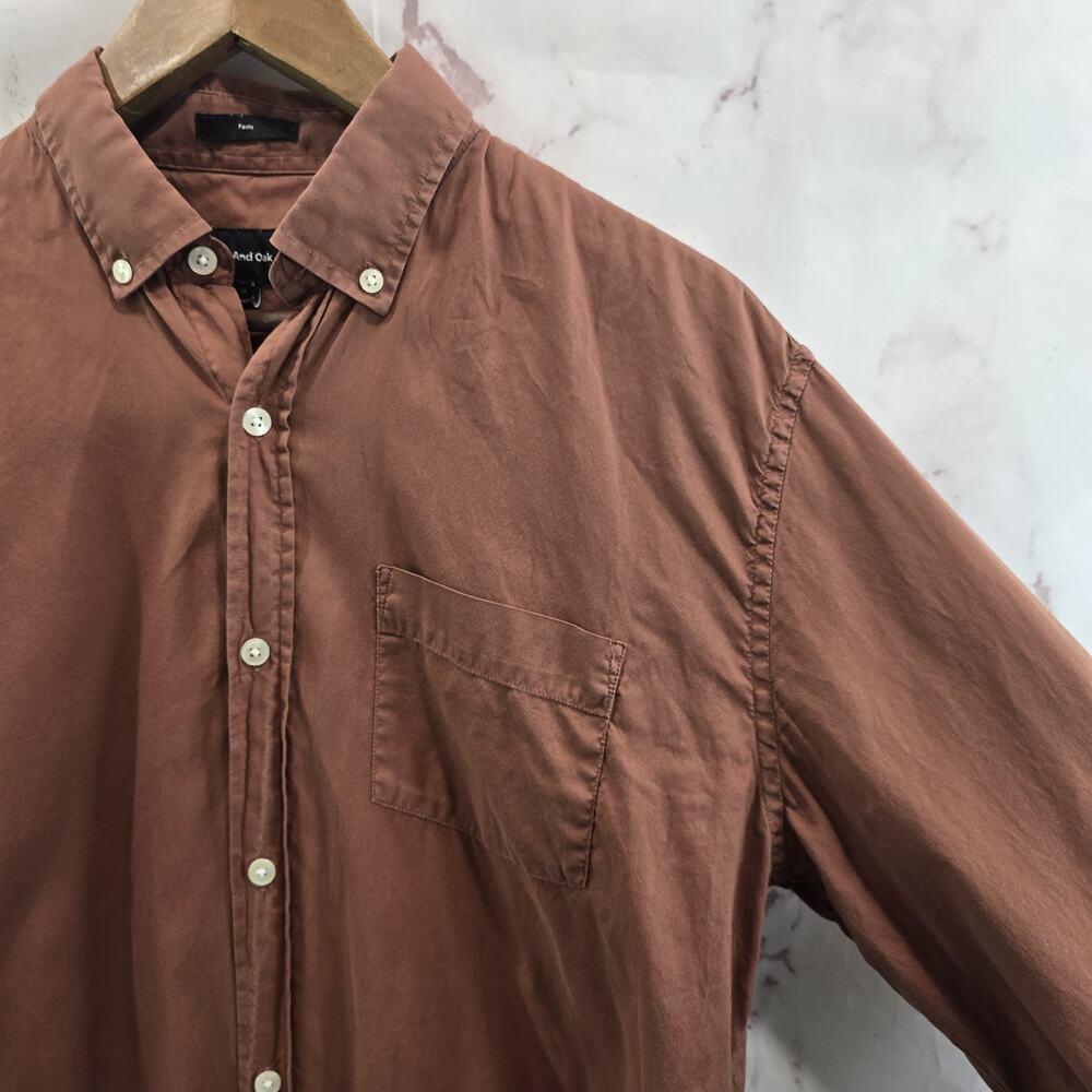 Frank And Oak Shirt Mens Medium Pink Brown Clay Long Sleeve Button Down - Picture 9 of 10